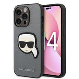 Husa de protectie Karl Lagerfeld Saffiano (KLHCP14LSAPKHG) compatibil cu iPhone 14 Pro, Argintiu Karl`S Head