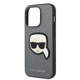Husa de protectie Karl Lagerfeld Saffiano (KLHCP14LSAPKHG) compatibil cu iPhone 14 Pro, Argintiu Karl`S Head