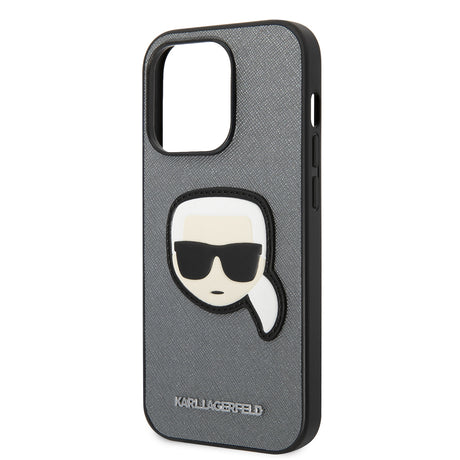 Husa de protectie Karl Lagerfeld Saffiano (KLHCP14LSAPKHG) compatibil cu iPhone 14 Pro, Argintiu Karl`S Head