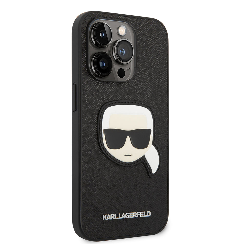 Husa de protectie Karl Lagerfeld Saffiano (KLHCP14LSAPKHK) compatibil cu iPhone 14 Pro, Karl`s Head