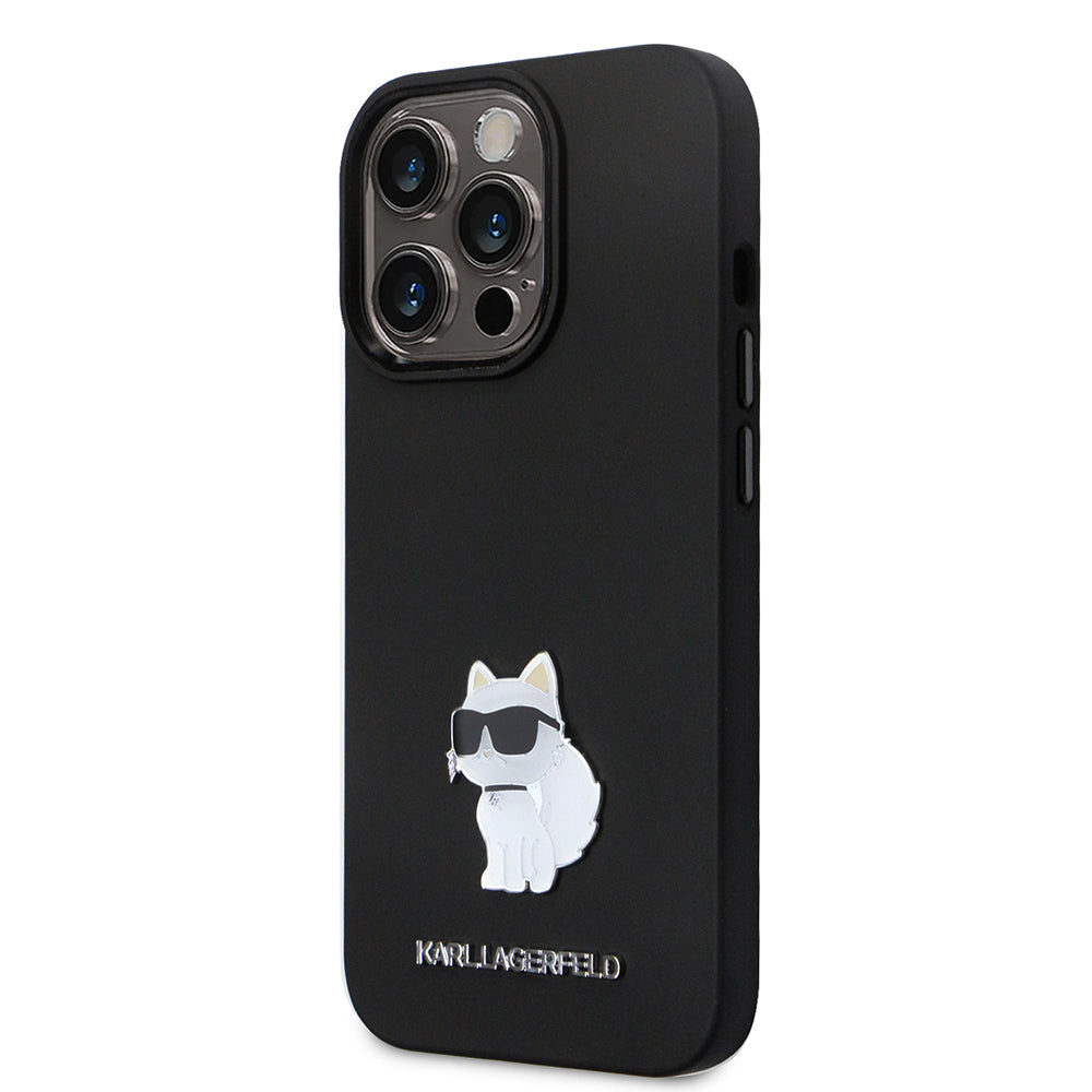 Husa de protectie Karl Lagerfeld Silicone (KLHCP14LSMHCNPK) compatibil cu iPhone 14 Pro, Choupette Metal Pin
