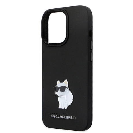 Husa de protectie Karl Lagerfeld Silicone (KLHCP14LSMHCNPK) compatibil cu iPhone 14 Pro, Choupette Metal Pin