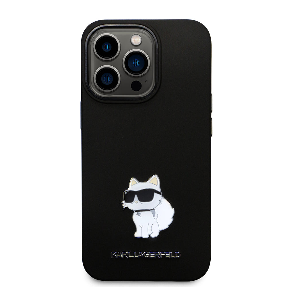 Husa de protectie Karl Lagerfeld Silicone (KLHCP14LSMHCNPK) compatibil cu iPhone 14 Pro, Choupette Metal Pin