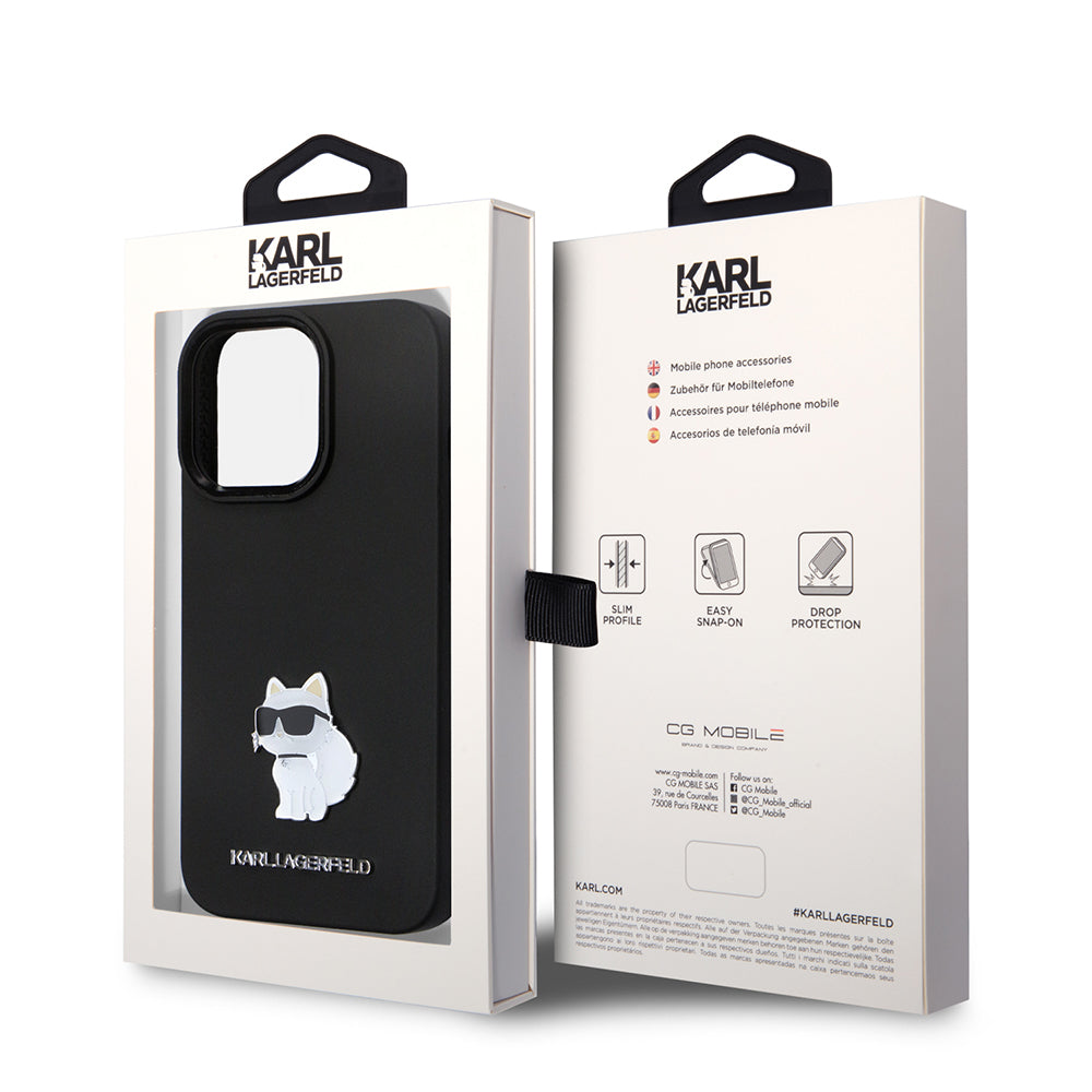Husa de protectie Karl Lagerfeld Silicone (KLHCP14LSMHCNPK) compatibil cu iPhone 14 Pro, Choupette Metal Pin
