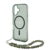 Husa de protectie Guess IML Glitter with Pearl Strap MagSafe (GUHMP16MHGCRELSA) compatibil cu iPhone 16 Plus, Verde