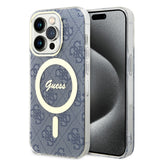 Husa de protectie Guess IML 4G MagSafe (GUHMP15LH4STB) compatibil cu iPhone 15 Pro, Albastru