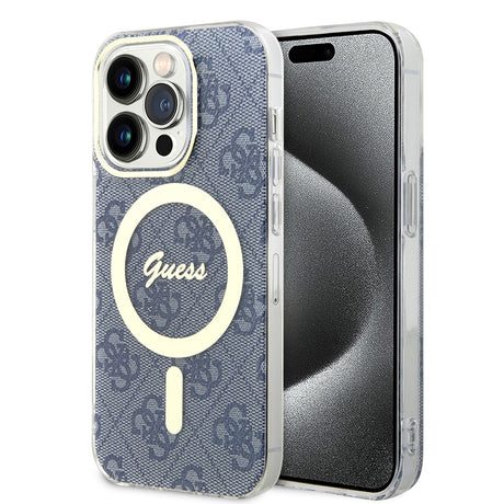 Husa de protectie Guess IML 4G MagSafe (GUHMP15LH4STB) compatibil cu iPhone 15 Pro, Albastru