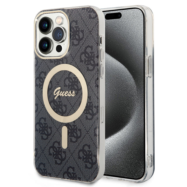 Husa de protectie Guess IML 4G MagSafe (GUHMP15LH4STK) compatibil cu iPhone 15 Pro, Negru