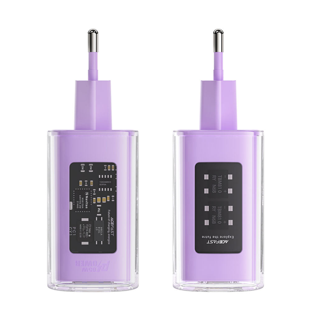 Incarcator Acefast Exploration Series (A45), 2 x USB-C, USB, GaN, PD65W, Fast Charging, Mov