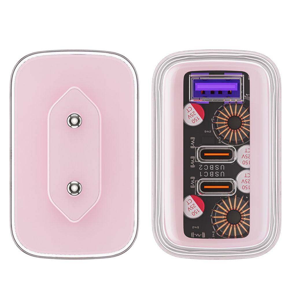 Incarcator Acefast Exploration Series (A45), 2 x USB-C, USB, GaN, PD65W, Fast Charging, Cherry Blossom