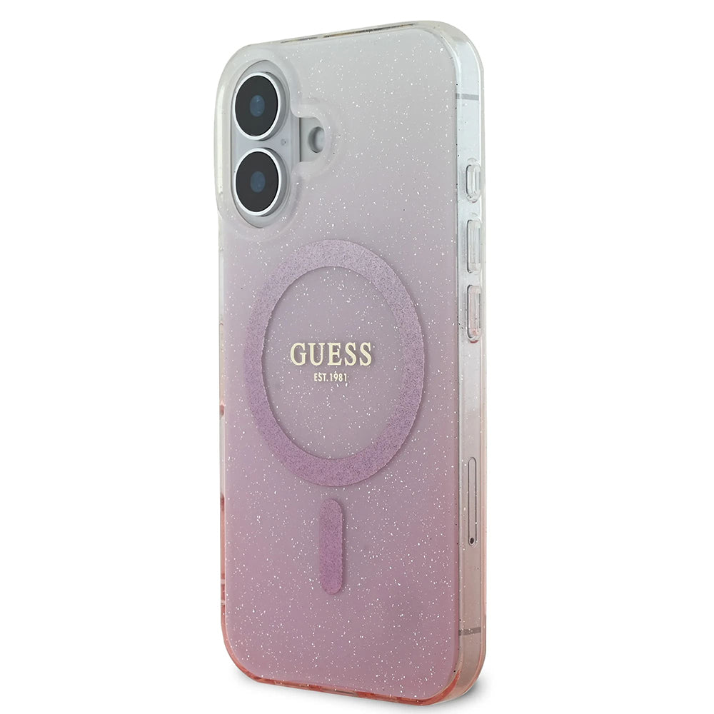 Husa de protectie Guess IML Glitter Gradient MagSafe (GUHMP16SHGRCELP) compatibil cu iPhone 16, Roz