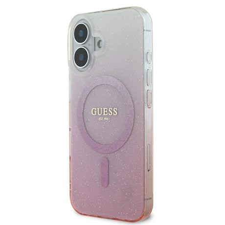 Husa de protectie Guess IML Glitter Gradient MagSafe (GUHMP16SHGRCELP) compatibil cu iPhone 16, Roz