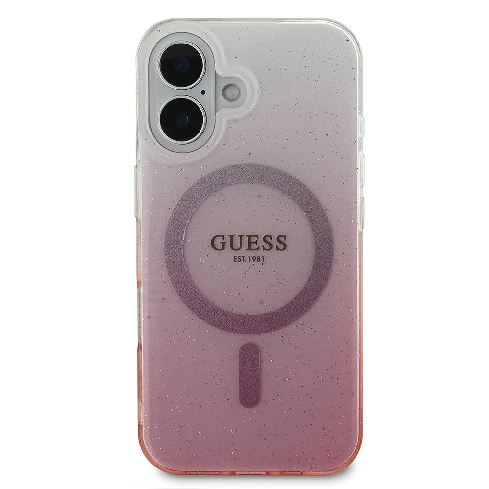 Husa de protectie Guess IML Glitter Gradient MagSafe (GUHMP16SHGRCELP) compatibil cu iPhone 16, Roz