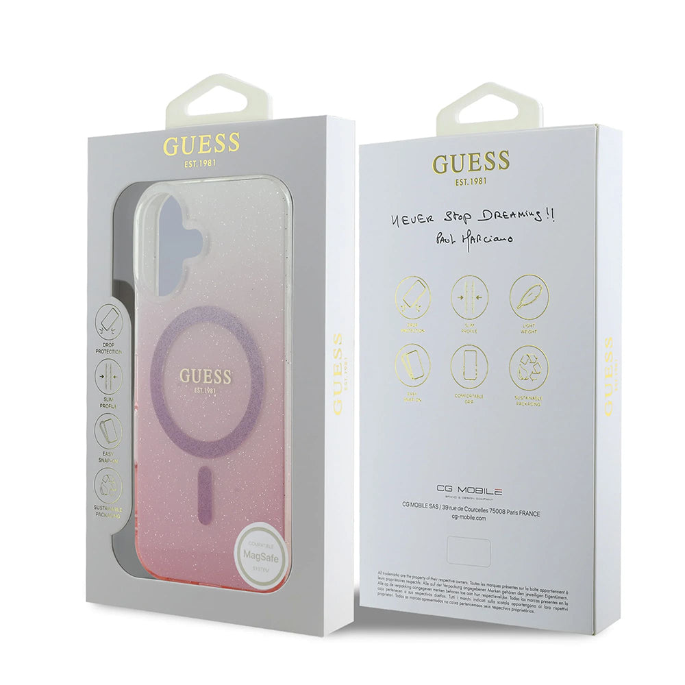 Husa de protectie Guess IML Glitter Gradient MagSafe (GUHMP16MHGRCELW) compatibil cu iPhone 16 Plus, Maro