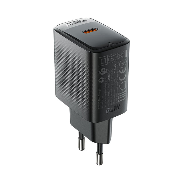 Incarcator Acefast (A104), USB-C, PD25W, GaN Technology, Fast Charging Compatibility, Negru