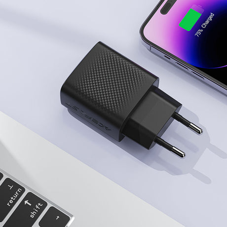 Incarcator Acefast (A104), USB-C, PD25W, GaN Technology, Fast Charging Compatibility, Negru