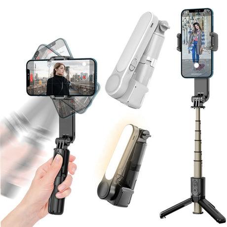Suport Techsuit Gimbal Mini Selfie Stick (L09), Bluetooth Remote Control, Stable Tripod Mount and Phone Stabilizer, 72cm, Negru