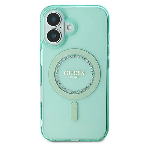 Husa de protectie Guess IML Rhinestones MagSafe (GUHMP16MPFTDTEN) compatibil cu iPhone 16 Plus, Verde