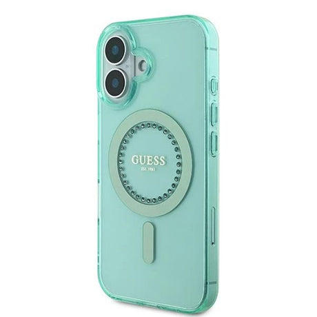 Husa de protectie Guess IML Rhinestones MagSafe (GUHMP16MPFTDTEN) compatibil cu iPhone 16 Plus, Verde