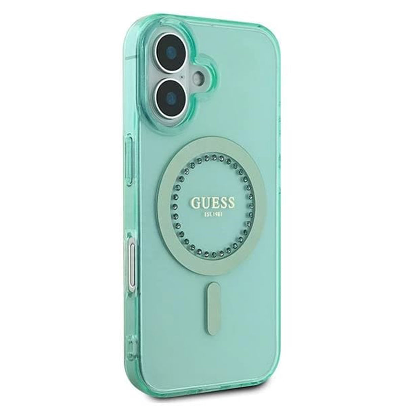 Husa de protectie Guess IML Rhinestones MagSafe (GUHMP16MPFTDTEN) compatibil cu iPhone 16 Plus, Verde