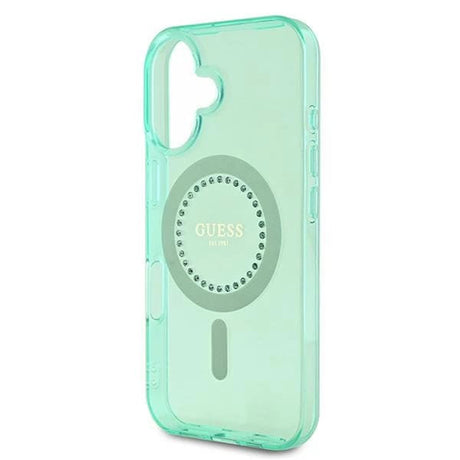 Husa de protectie Guess IML Rhinestones MagSafe (GUHMP16MPFTDTEN) compatibil cu iPhone 16 Plus, Verde