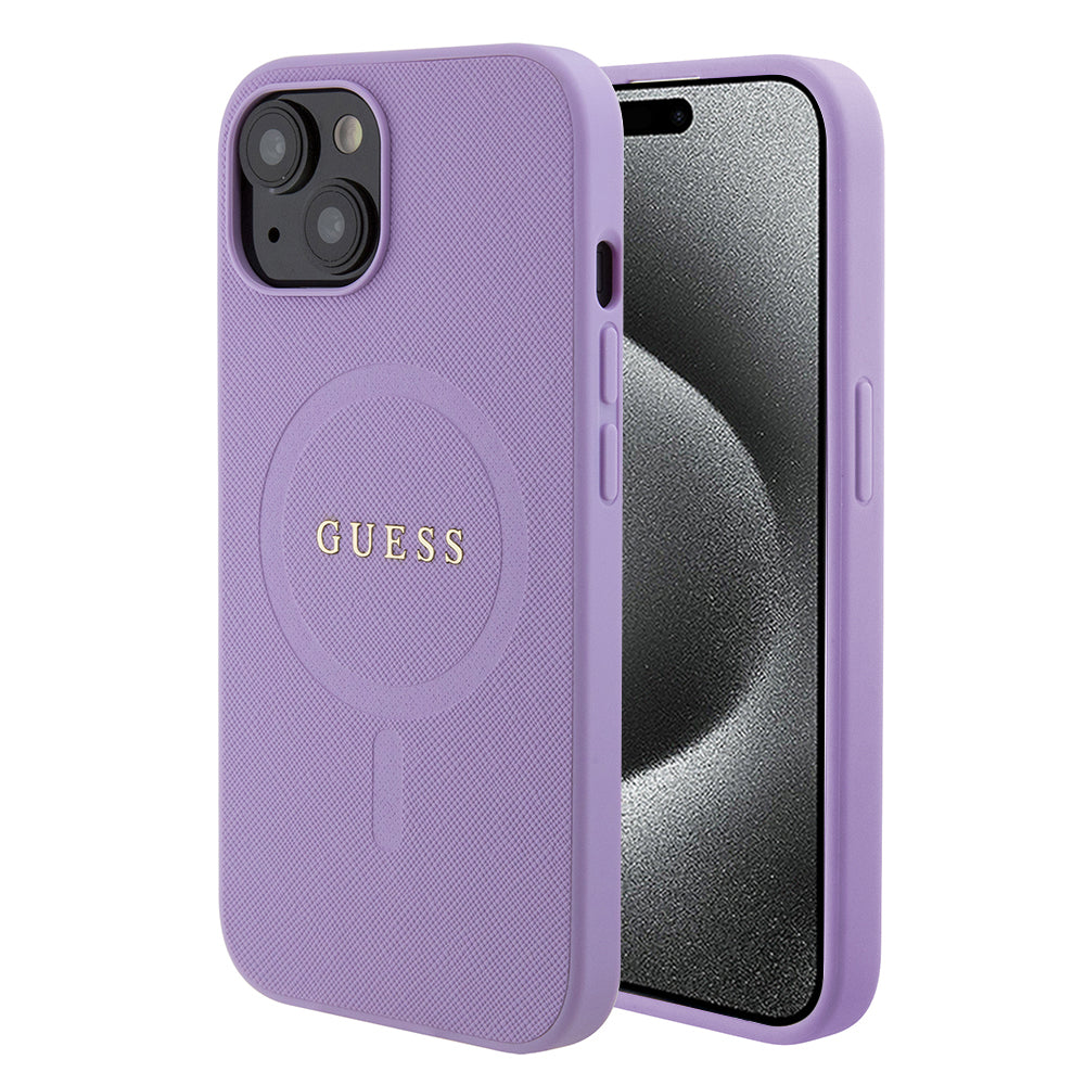 Husa de protectie Guess Saffiano MagSafe (GUHMP15SPSAHMCU) compatibil cu iPhone 15, Mov