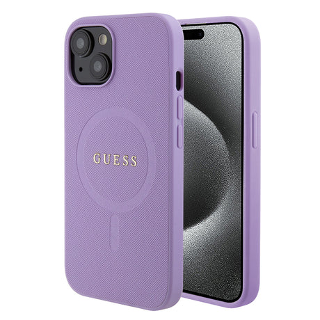 Husa de protectie Guess Saffiano MagSafe (GUHMP15SPSAHMCU) compatibil cu iPhone 15, Mov