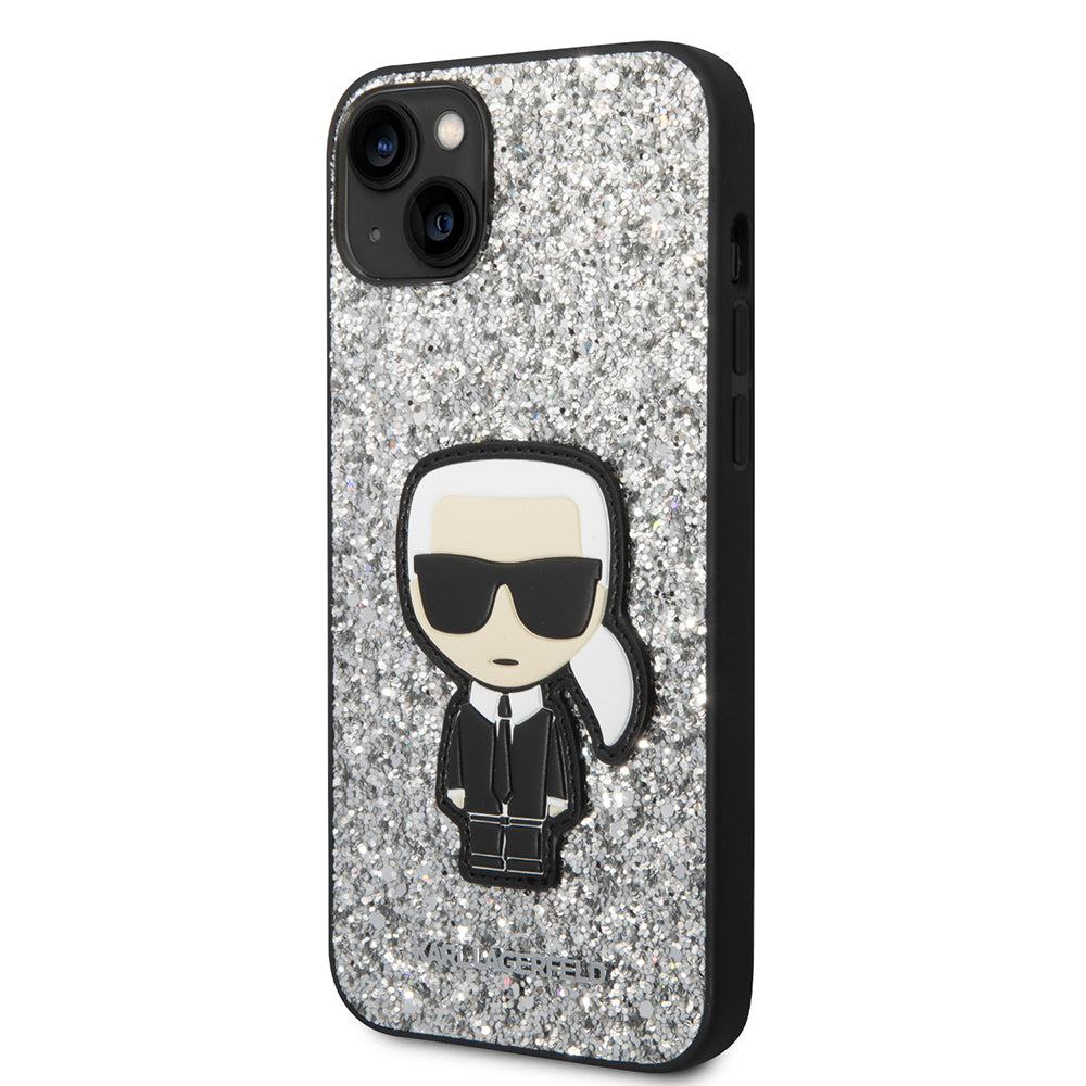 Husa de protectie Karl Lagerfeld Hardcase Glitter (KLHCP14MGFKPG) compatibil cu iPhone 14 Plus, Argintiu Flakes Ikonik