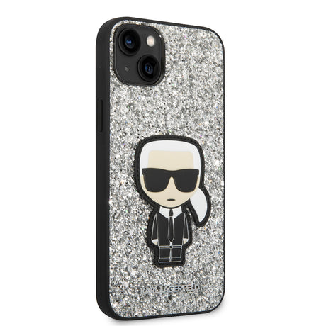 Husa de protectie Karl Lagerfeld Hardcase Glitter (KLHCP14MGFKPG) compatibil cu iPhone 14 Plus, Argintiu Flakes Ikonik