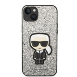 Husa de protectie Karl Lagerfeld Hardcase Glitter (KLHCP14MGFKPG) compatibil cu iPhone 14 Plus, Argintiu Flakes Ikonik