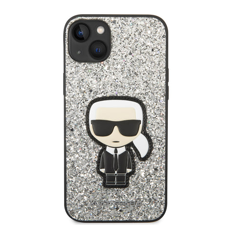 Husa de protectie Karl Lagerfeld Hardcase Glitter (KLHCP14MGFKPG) compatibil cu iPhone 14 Plus, Argintiu Flakes Ikonik