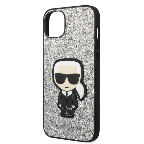 Husa de protectie Karl Lagerfeld Hardcase Glitter (KLHCP14MGFKPG) compatibil cu iPhone 14 Plus, Argintiu Flakes Ikonik