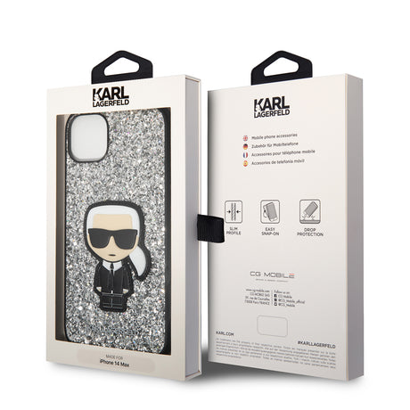 Husa de protectie Karl Lagerfeld Hardcase Glitter (KLHCP14MGFKPG) compatibil cu iPhone 14 Plus, Argintiu Flakes Ikonik