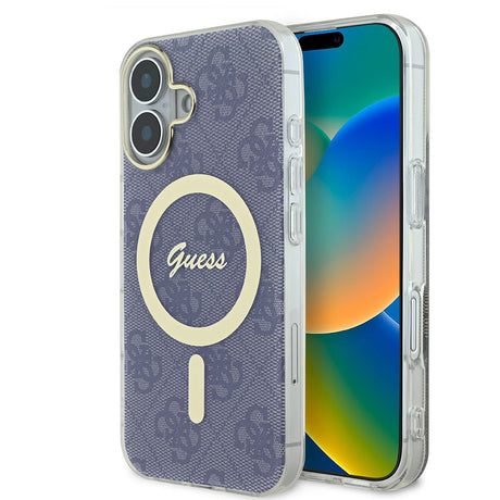Husa de protectie Guess IML 4G MagSafe (GUHMP16SH4STB) compatibil cu iPhone 16, Albastru