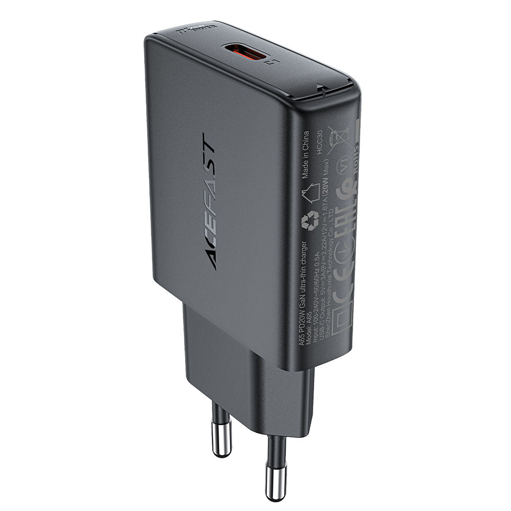 Incarcator Acefast (A65), Type-C, GaN Technology, 20W, Power Delivery, Negru