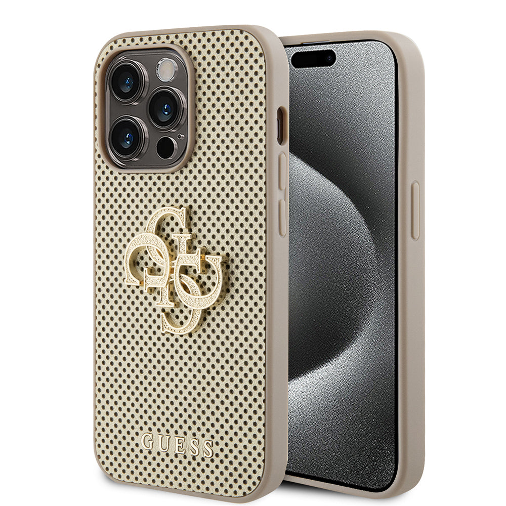 Husa de protectie Guess Leather Perforated 4G (GUHCP15LPSP4LGD) compatibil cu iPhone 15 Pro, Auriu