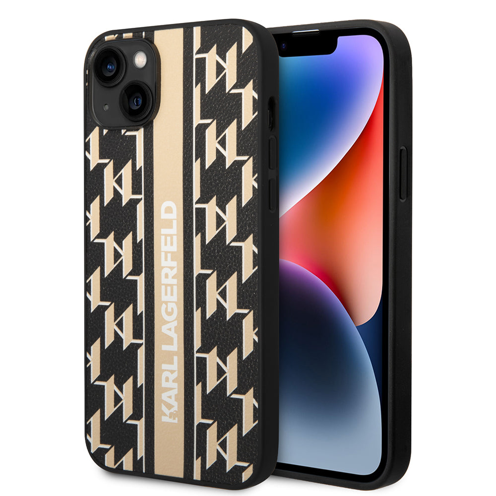 Husa de protectie Karl Lagerfeld Hardcase Monogram (KLHCP14MPGKLSKW) compatibil cu iPhone 14 Plus, Maro Stripe