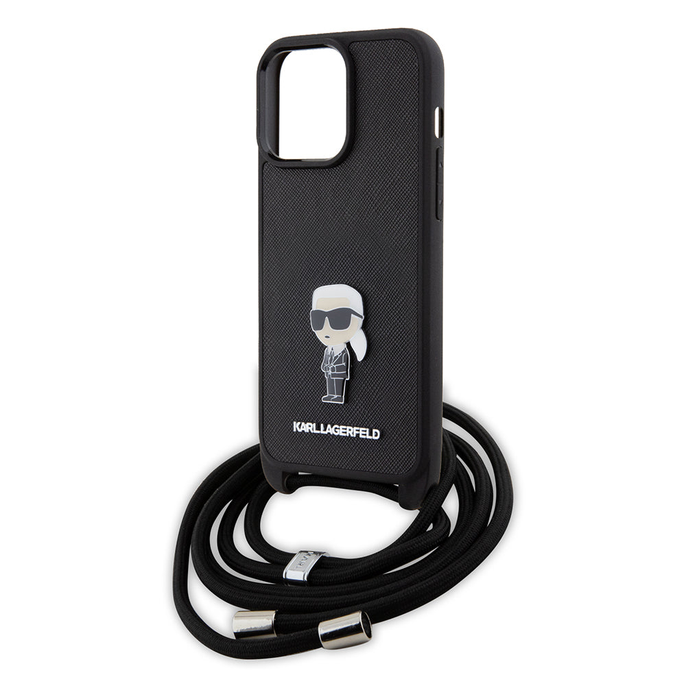 Husa de protectie Karl Lagerfeld Saffiano Crossbody (KLHCP15XSASKNPSK) compatibil cu iPhone 15 Pro Max, Monogram Metal Pin Karl