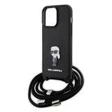 Husa de protectie Karl Lagerfeld Saffiano Crossbody (KLHCP15XSASKNPSK) compatibil cu iPhone 15 Pro Max, Monogram Metal Pin Karl
