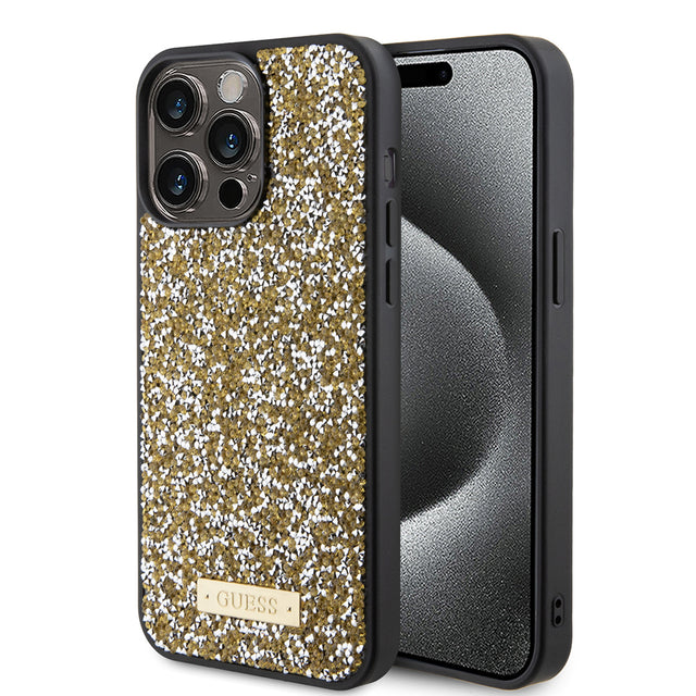 Husa de protectie Guess Rhinestone Metal Logo (GUHCP15LPFGSBSD) compatibil cu iPhone 15 Pro, Galben