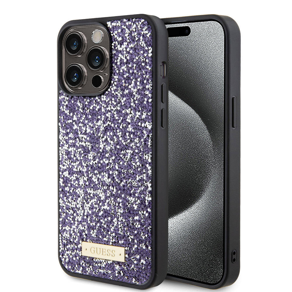 Husa de protectie Guess Rhinestone Metal Logo (GUHCP15LPFGSBSP) compatibil cu iPhone 15 Pro, Mov