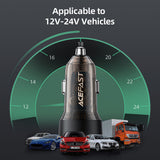 Incarcator Acefast Car (B12), Dual-port, Type-C, USB, Dual Fast Charging, 60W, Negru