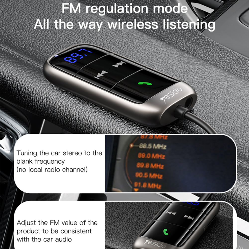 Gadget Yesido FM Modulator Bluetooth Car Receiver (YAU32), LED Display, TF Card, Negru