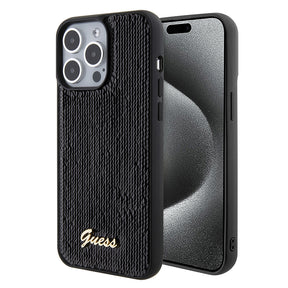Husa de protectie Guess Sequin Script Metal (GUHCP15XPSFDGSK) compatibil cu iPhone 15 Pro Max, Negru