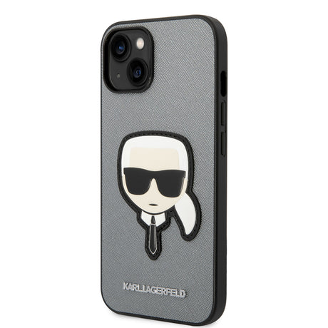 Husa de protectie Karl Lagerfeld Saffiano (KLHCP14MSAPKHG) compatibil cu iPhone 14 Plus, Argintiu Karl`S Head