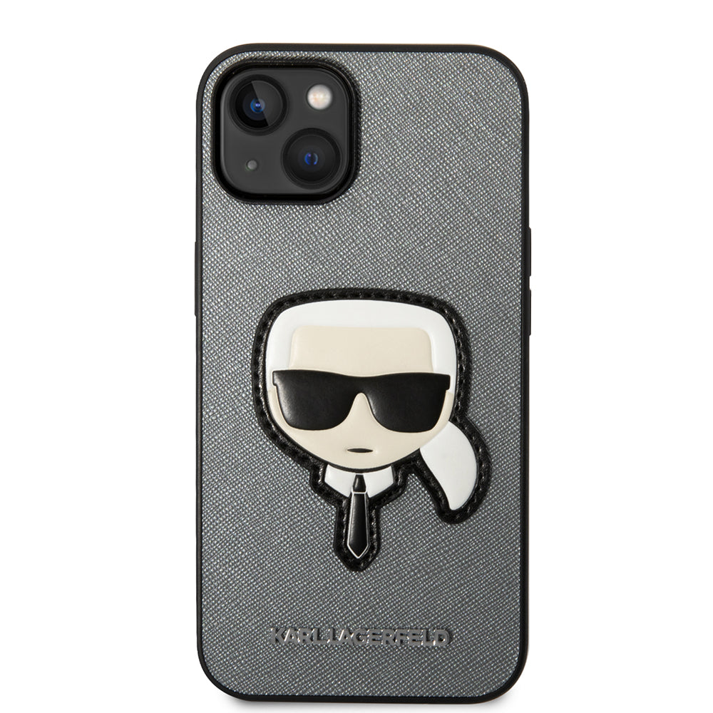 Husa de protectie Karl Lagerfeld Saffiano (KLHCP14MSAPKHG) compatibil cu iPhone 14 Plus, Argintiu Karl`S Head
