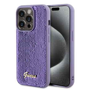 Husa de protectie Guess Sequin Script Metal (GUHCP15LPSFDGSU) compatibil cu iPhone 15 Pro, Mov