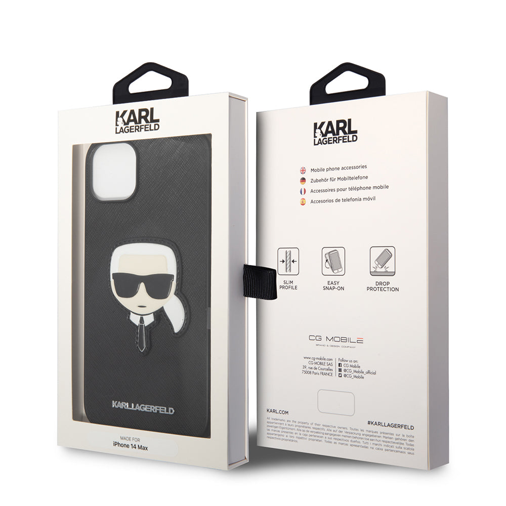 Husa de protectie Karl Lagerfeld Saffiano (KLHCP14MSAPKHK) compatibil cu iPhone 14 Plus, Karl`s Head