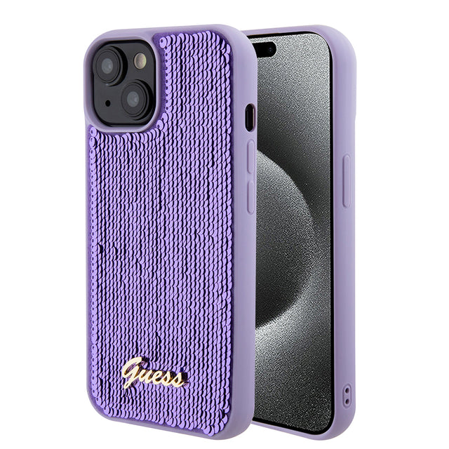 Husa de protectie Guess Sequin Script Metal (GUHCP15SPSFDGSU) compatibil cu iPhone 15, Mov
