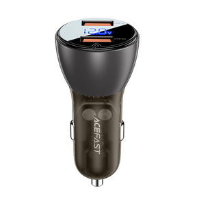 Incarcator Acefast Car (B7), 2x USB, 45W, Dual Fast Charging, with LED Digital Display, Transparent Black
